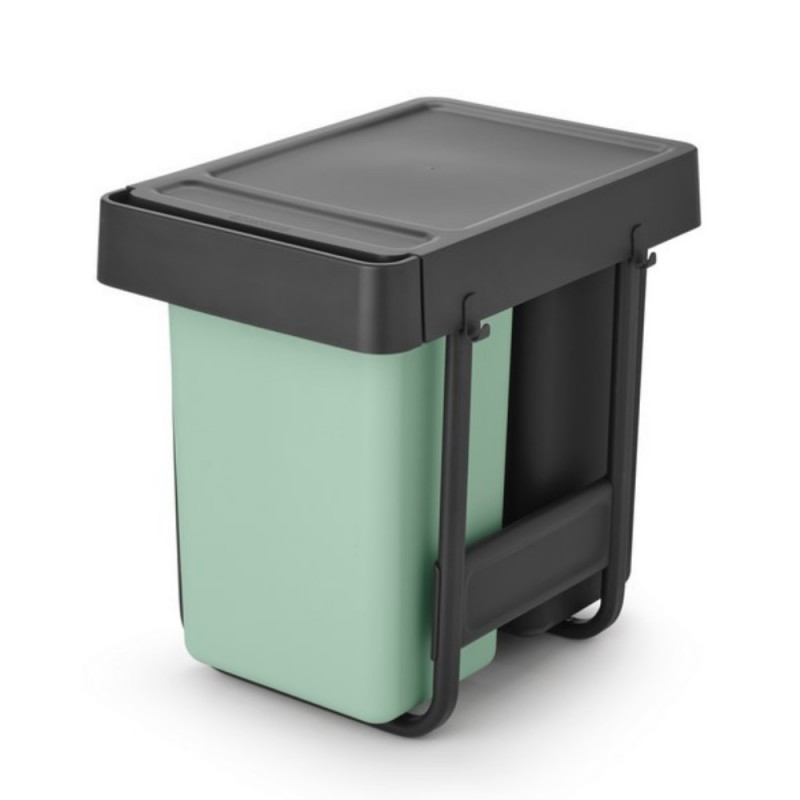 Кош за разделно събиране на боклук Brabantia Sort&Go 1008862, 2x15 л, Вътрешен монтаж с телескопична рамка, Сив/зелен