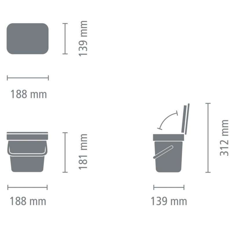 Кош за разделно събиране на боклук Brabantia Sort&Go 1003230, 3 л, Дръжка, Възможност за стенен монтаж, Тъмносив