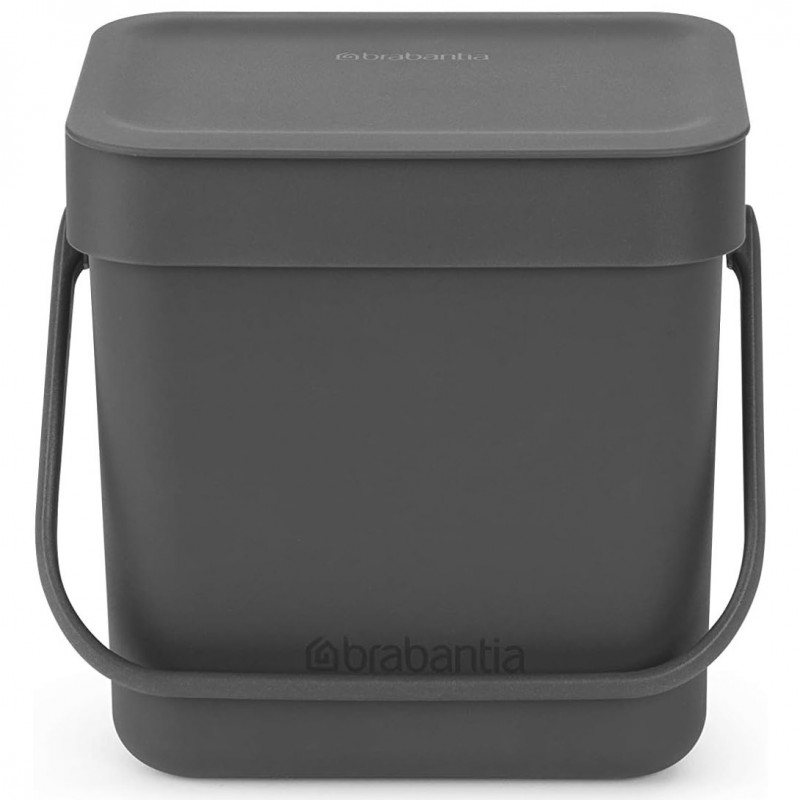 Кош за разделно събиране на боклук Brabantia Sort&Go 1003230, 3 л, Дръжка, Възможност за стенен монтаж, Тъмносив