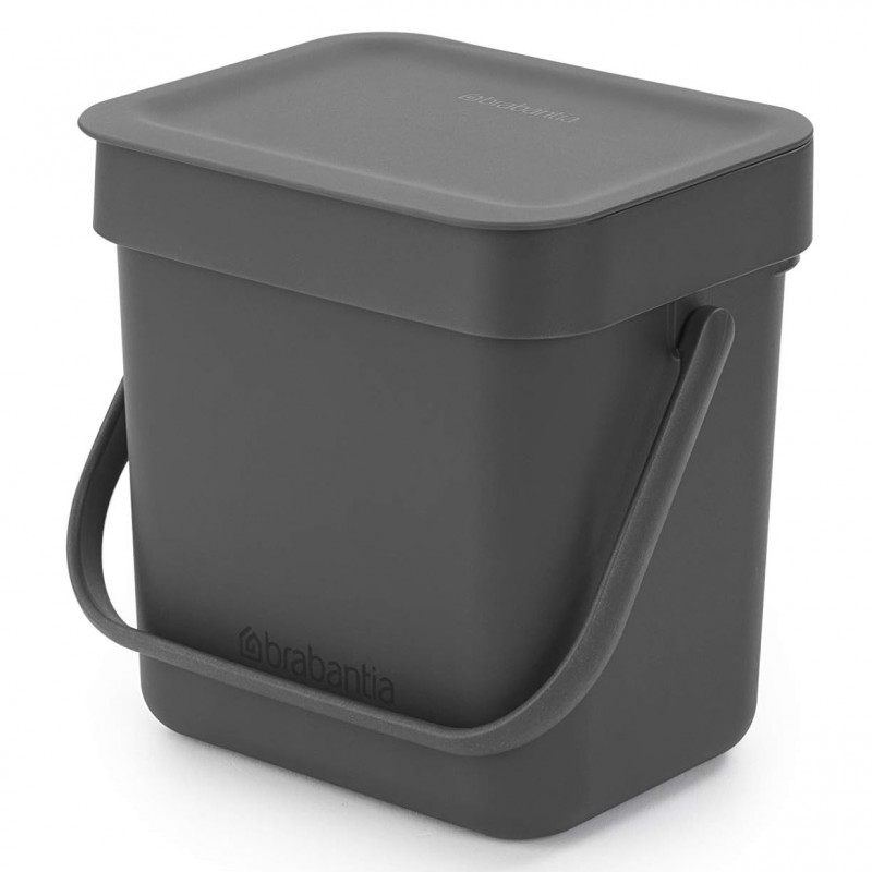 Кош за разделно събиране на боклук Brabantia Sort&Go 1003230, 3 л, Дръжка, Възможност за стенен монтаж, Тъмносив