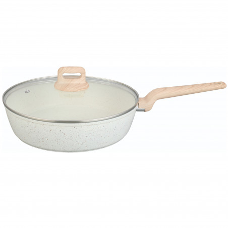 Дълбок тиган с капак Voltz Nice OV54419E28CD, 28x6.8 см, Мраморно покритие, Индукция, Кремав меланж