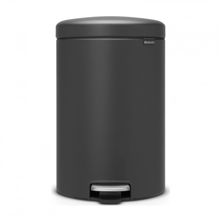 Кош за боклук с педал Brabantia NewIcon 649747, 20 л, Плавно затваряне, Противоплъзгаща основа, Минерално покритие, Тъмносив