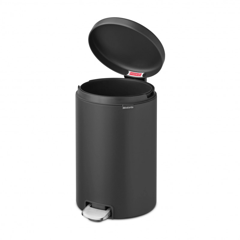 Кош за боклук с педал Brabantia NewIcon 649747, 20 л, Плавно затваряне, Противоплъзгаща основа, Минерално покритие, Тъмносив