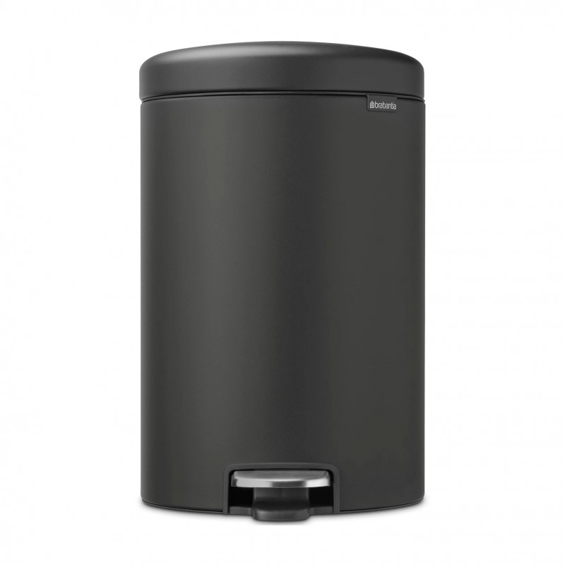 Кош за боклук с педал Brabantia NewIcon 649747, 20 л, Плавно затваряне, Противоплъзгаща основа, Минерално покритие, Тъмносив