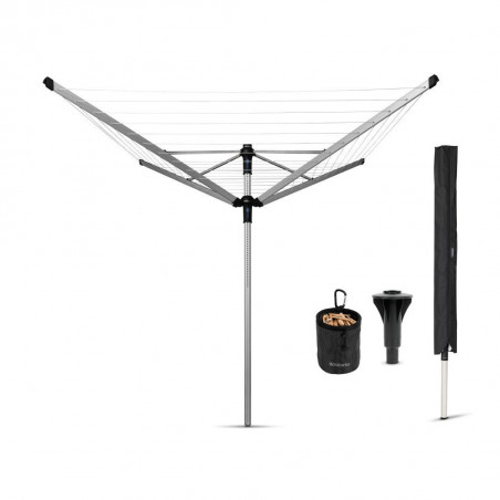 Външен простор Brabantia Lift-O-Matic Advance 90300253, 50 м, Регулируема височина, Котва за бетониране, Калъф, Торба с щипки, Резистентен на корозия, Инокс