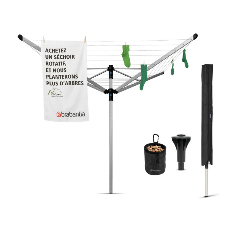 Външен простор Brabantia Lift-O-Matic Advance 90300253, 50 м, Регулируема височина, Котва за бетониране, Калъф, Торба с щипки, Резистентен на корозия, Инокс