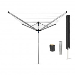 Външен простор Brabantia Lift-O-Matic Advance 90300254, 50 м, Регулируема височина, Метален шиш за вкопаване, Калъф, Торба с щипки, Резистентен на корозия, Инокс