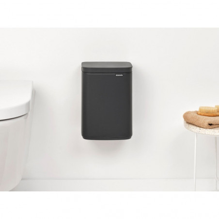 Кош за боклук Brabantia Bo Small 1008866, 4 л, Плавно и безшумно отваряне, Противоплъзгаща основа, Минерално покритие, Тъмносив