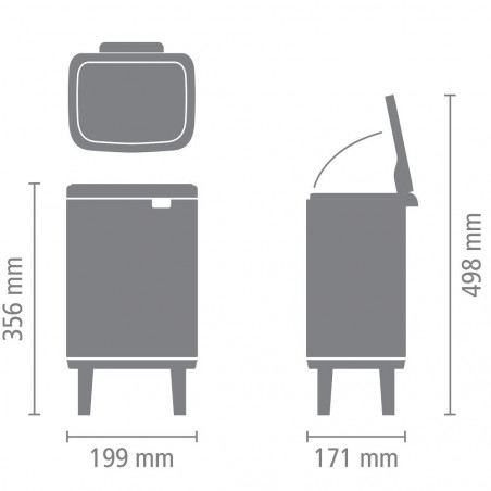 Кош за боклук Brabantia Bo Small Hi 1006640, 4 л, Повдигнат, Плавно и безшумно отваряне, Противоплъзгаща основа, Сив