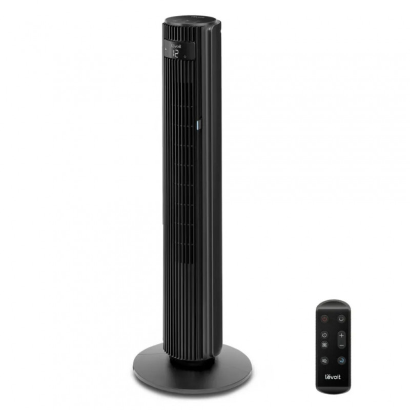 Вентилатор кула Levoit TempSense 42 DC, 30W, 107 см, За до 49 м2, 12 скорости, 4 режима, Таймер, Осцилация 90C, Дистанционно, Черен