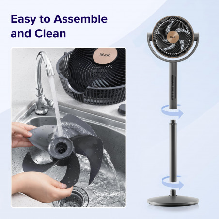 Циркулационен вентилатор Levoit Pedestal Circulator Fan LPF-R432-AEUR, 30W, 12 скорости, 4 режима, Осцилация 120C, Температурен сензор, Таймер, Дистанционно, Черен/златист