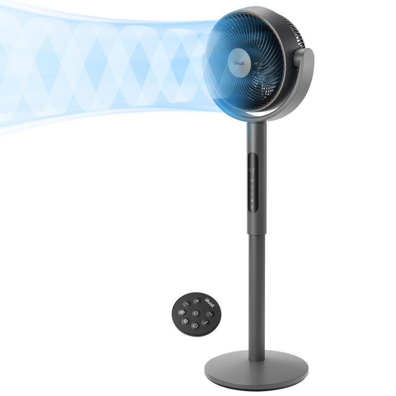 Циркулационен вентилатор Levoit Pedestal Circulator Fan LPF-R432-AEUR, 30W, 12 скорости, 4 режима, Осцилация 120C, Температурен сензор, Таймер, Дистанционно, Черен/златист