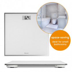 Кантар Beurer GS 120 Kompakt, До 150 кг, LCD, Автоматично вкл/изкл, Големи цифри, Задържане на показанията, Бял