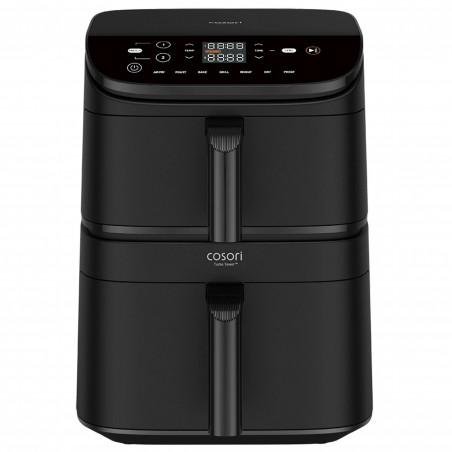Двоен фритюрник с горещ въздух Cosori CAF-DC121 Turbo Tower, 2630W, 4.3/6.5 л, 7 програми, 30-230C, Сензорно управление, Таймер, Студени стени, Черен