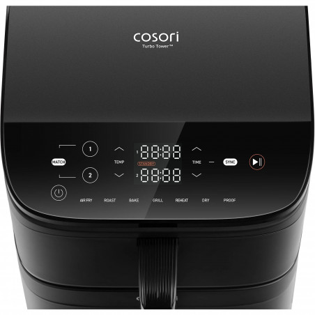 Двоен фритюрник с горещ въздух Cosori CAF-DC121 Turbo Tower, 2630W, 4.3/6.5 л, 7 програми, 30-230C, Сензорно управление, Таймер, Студени стени, Черен