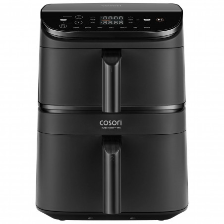 Двоен фритюрник с горещ въздух Cosori CAF-DC121 Turbo Tower, 2630W, 4.3/6.5 л, 7 програми, 30-230C, Сензорно управление, Таймер, Студени стени, Черен