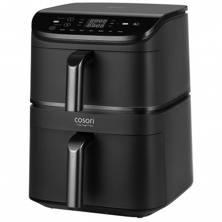 Двоен фритюрник с горещ въздух Cosori CAF-DC121 Turbo Tower, 2630W, 4.3/6.5 л, 7 програми, 30-230C, Сензорно управление, Таймер, Студени стени, Черен
