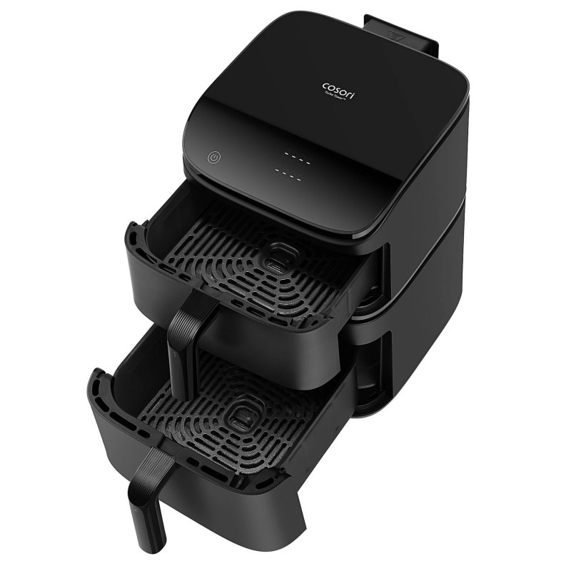 Двоен фритюрник с горещ въздух Cosori CAF-DC121 Turbo Tower, 2630W, 4.3/6.5 л, 7 програми, 30-230C, Сензорно управление, Таймер, Студени стени, Черен