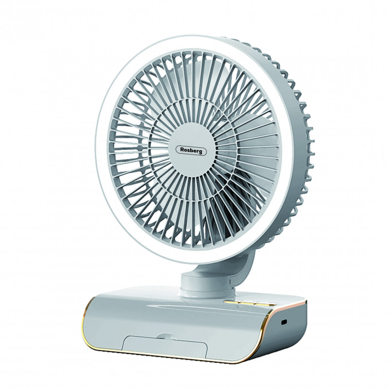 Настолен USB вентилатор Rosberg R51760L, 5W, 18 см, 5 скорости, Type-C, Бял