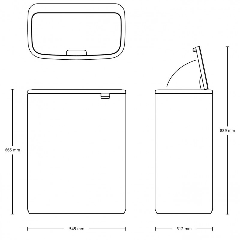Кош за боклук Brabantia Bo Touch 1008858, 60 л, Плавно и безшумно отваряне, Голям отвор, Сив