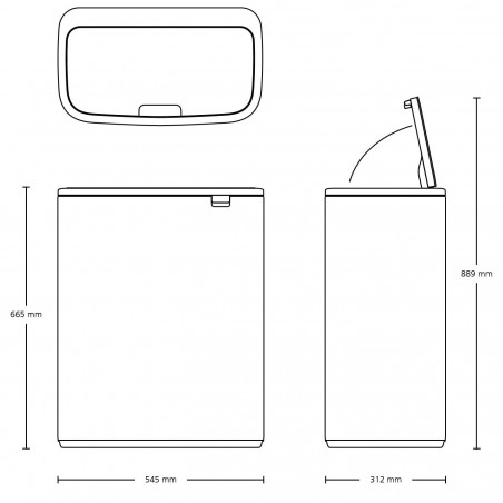 Кош за боклук Brabantia Bo Touch 1008858, 60 л, Плавно и безшумно отваряне, Голям отвор, Сив