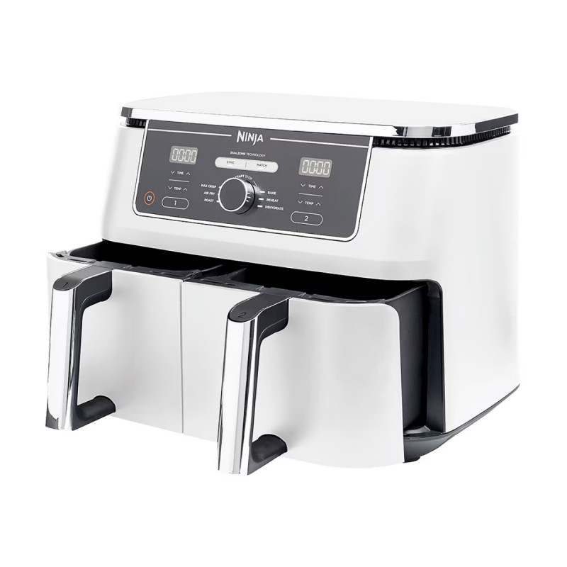 Двоен фритюрник с горещ въздух Ninja AF400EUWH, 2470W, 9.5 л, 6 програми, 40-240 C, Независими зони, Бял