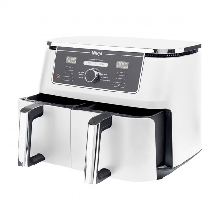 Двоен фритюрник с горещ въздух Ninja AF400EUWH, 2470W, 9.5 л, 6 програми, 40-240 C, Независими зони, Бял