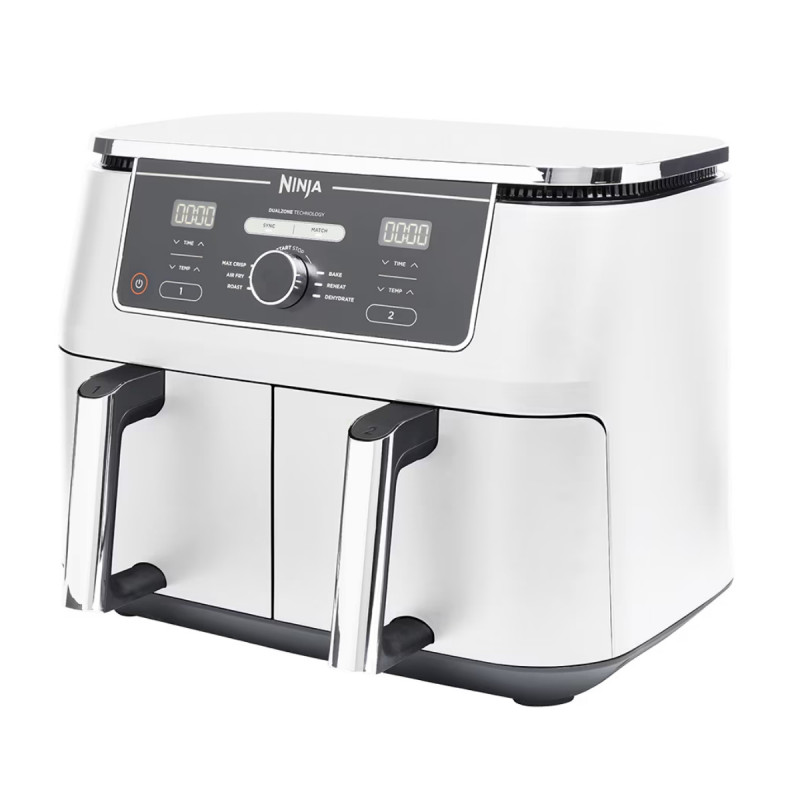 Двоен фритюрник с горещ въздух Ninja AF400EUWH, 2470W, 9.5 л, 6 програми, 40-240 C, Независими зони, Бял