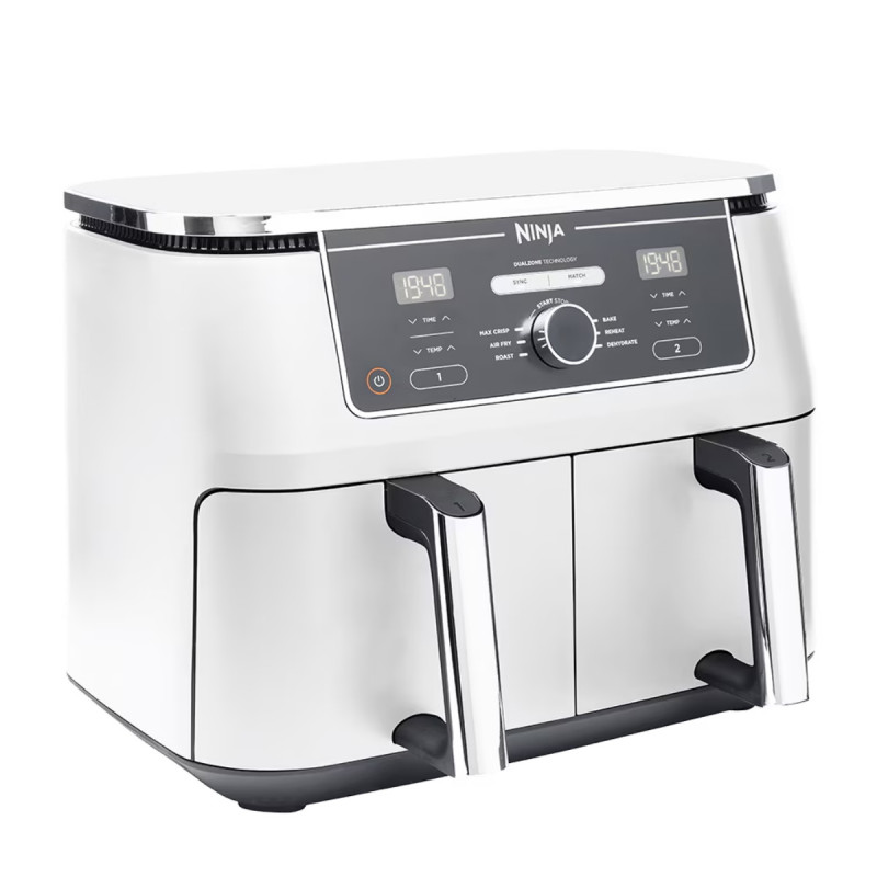 Двоен фритюрник с горещ въздух Ninja AF400EUWH, 2470W, 9.5 л, 6 програми, 40-240 C, Независими зони, Бял
