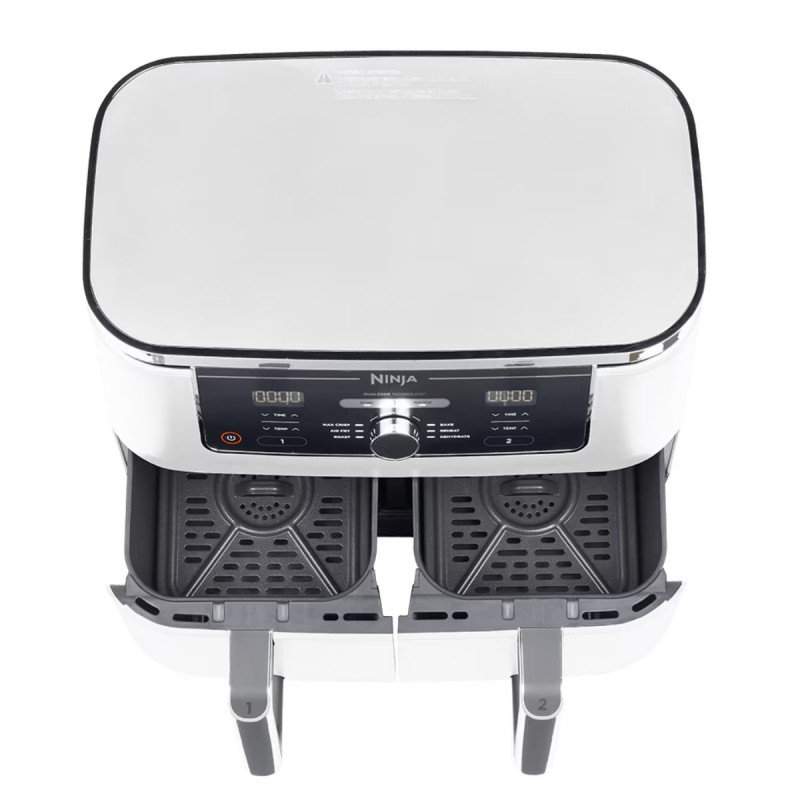 Двоен фритюрник с горещ въздух Ninja AF400EUWH, 2470W, 9.5 л, 6 програми, 40-240 C, Независими зони, Бял