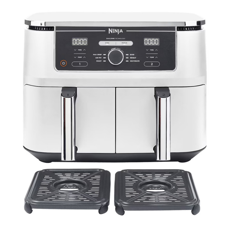 Двоен фритюрник с горещ въздух Ninja AF400EUWH, 2470W, 9.5 л, 6 програми, 40-240 C, Независими зони, Бял