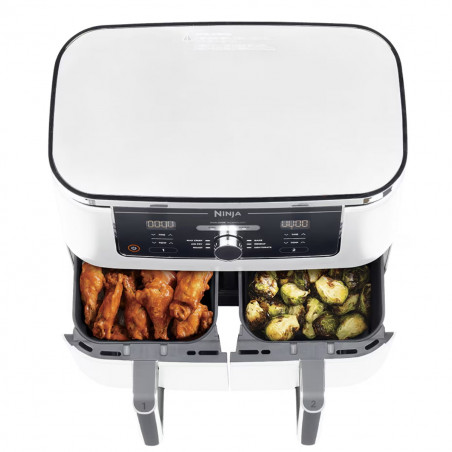 Двоен фритюрник с горещ въздух Ninja AF400EUWH, 2470W, 9.5 л, 6 програми, 40-240 C, Независими зони, Бял