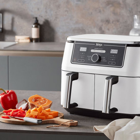 Двоен фритюрник с горещ въздух Ninja AF400EUWH, 2470W, 9.5 л, 6 програми, 40-240 C, Независими зони, Бял