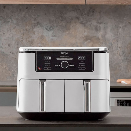 Двоен фритюрник с горещ въздух Ninja AF400EUWH, 2470W, 9.5 л, 6 програми, 40-240 C, Независими зони, Бял