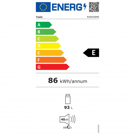 Хладилник с една врата Tesla RS0930ME, 94 л, Реверсивна врата, Клас E, 40 dB, Сив