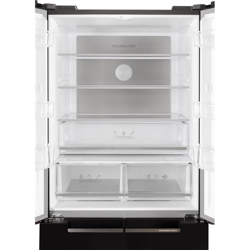 Хладилник с фризер Tesla RF5100FMBE, 250W, 511Л, Енергиен клас Е, Инвертор, Total No Frost, Metal Cooling, LED, Дисплей, Черно стъкло