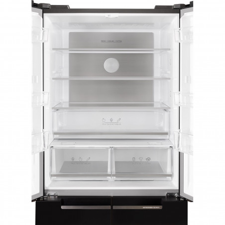 Хладилник с фризер Tesla RF5100FMBE, 250W, 511Л, Енергиен клас Е, Инвертор, Total No Frost, Metal Cooling, LED, Дисплей, Черно стъкло