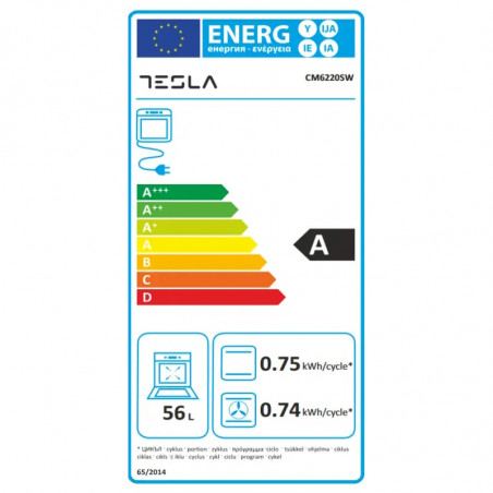 Готварска печка Tesla CM6220SW, 8.1 kW, 56 литра, Клас А, 2 газови котлона, 2 стандартни котлона, Грил, 40-240 градуса, Бял