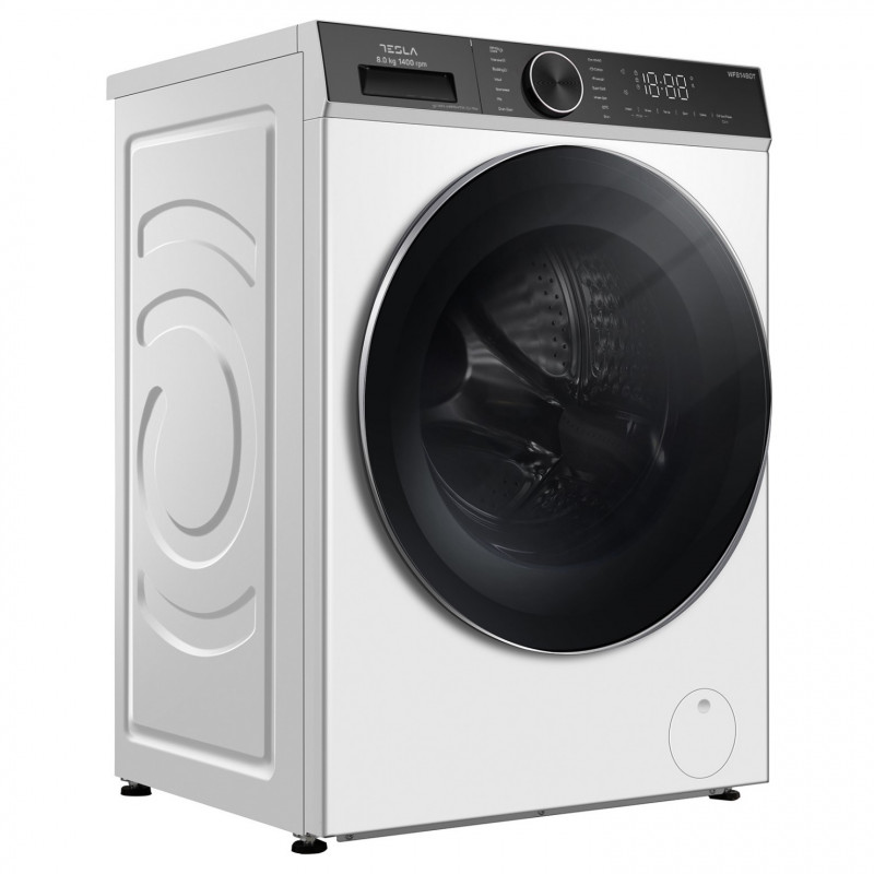 Пералня с предно зареждане Tesla WF81480T, 1900W, 8 кг, 1400об/мин, Инверторен мотор, Клас А, 14 програми, Бял/черен