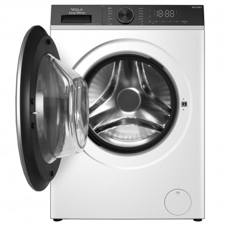 Пералня с предно зареждане Tesla WF81480T, 1900W, 8 кг, 1400об/мин, Инверторен мотор, Клас А, 14 програми, Бял/черен