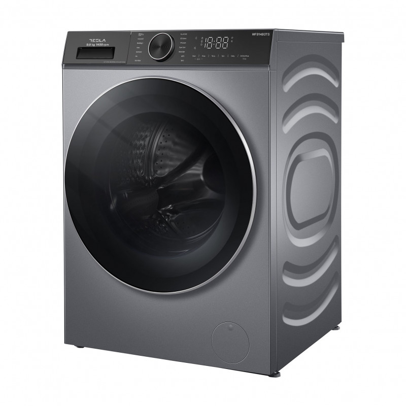 Пералня с предно зареждане Tesla WF91480TS, 1900W, 9 кг, 60 л, 14 програми, 1400 об/мин, Клас A, Steam Care, LED, Сребрист
