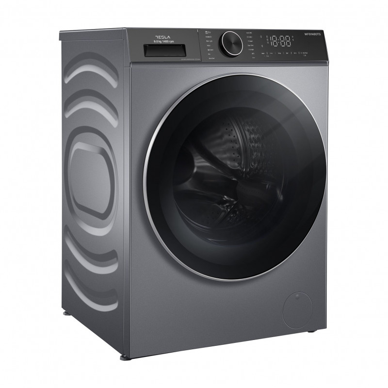 Пералня с предно зареждане Tesla WF91480TS, 1900W, 9 кг, 60 л, 14 програми, 1400 об/мин, Клас A, Steam Care, LED, Сребрист