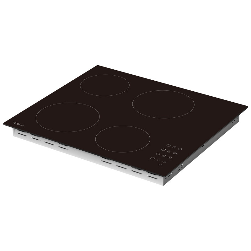 Стъклокерамичен плот за вграждане Tesla HV6402MB, 6600W, 9 степени, 4 зони, Таймер, Детска защита, Индикатор за остатъчна топлина, Скосен ръб, Черен