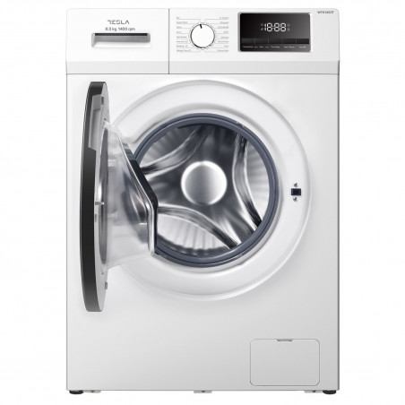 Пералня с предно зареждане Tesla WF81460T, 1900W, 8 кг, Инверторен мотор, 1400 об/мин, Клас А, 16 програми, Интелигентно пране, Бял