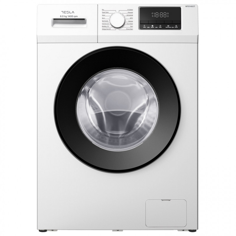 Пералня с предно зареждане Tesla WF81460T, 1900W, 8 кг, Инверторен мотор, 1400 об/мин, Клас А, 16 програми, Интелигентно пране, Бял
