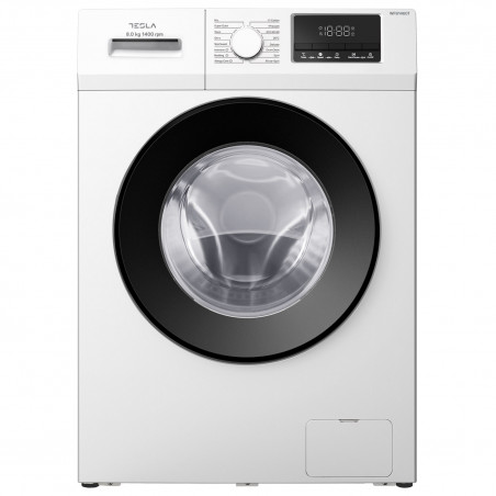 Пералня с предно зареждане Tesla WF81460T, 1900W, 8 кг, Инверторен мотор, 1400 об/мин, Клас А, 16 програми, Интелигентно пране, Бял