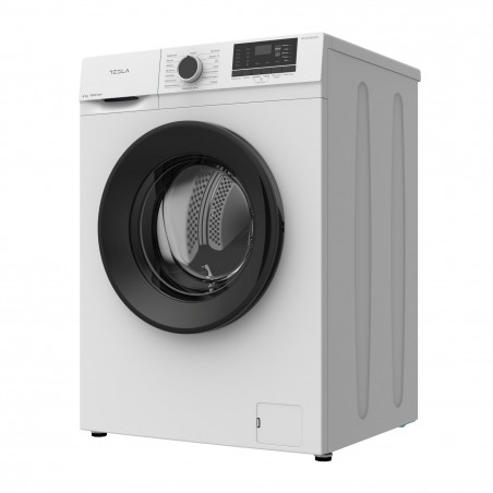 Пералня с предно зареждане Tesla WF61030K, 1950W, 6 кг, 1000 об/мин, 16 програми, Енергиен клас Е, LED дисплей, Заключване за деца, Бял/черен