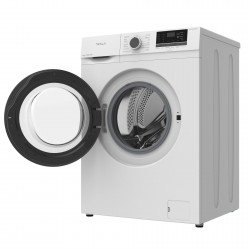 Пералня с предно зареждане Tesla WF61030K, 1950W, 6 кг, 1000 об/мин, 16 програми, Енергиен клас Е, LED дисплей, Заключване за деца, Бял/черен