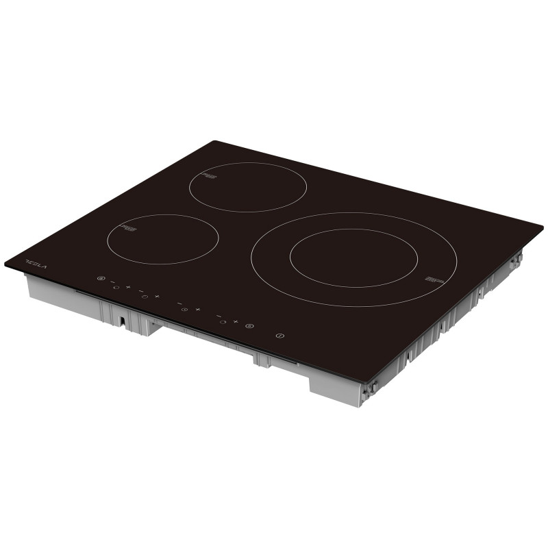 Стъклокерамичен плот за вграждане Tesla HI6301MB, 7400W, 9 степени, 3 зони, Защита от деца, Индикатор за остатъчна топлина, Сензор за тиган, Черен