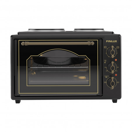 Малка готварска печка Finlux FMC-3535B, 35 л, 1400 W, Два котлона, 3 функции, Емайл, Черен